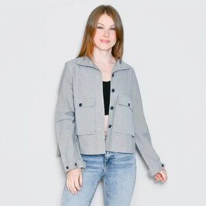 THE GREAT. Blue Railroad-Stripe Swing Jacket Utility Jacket